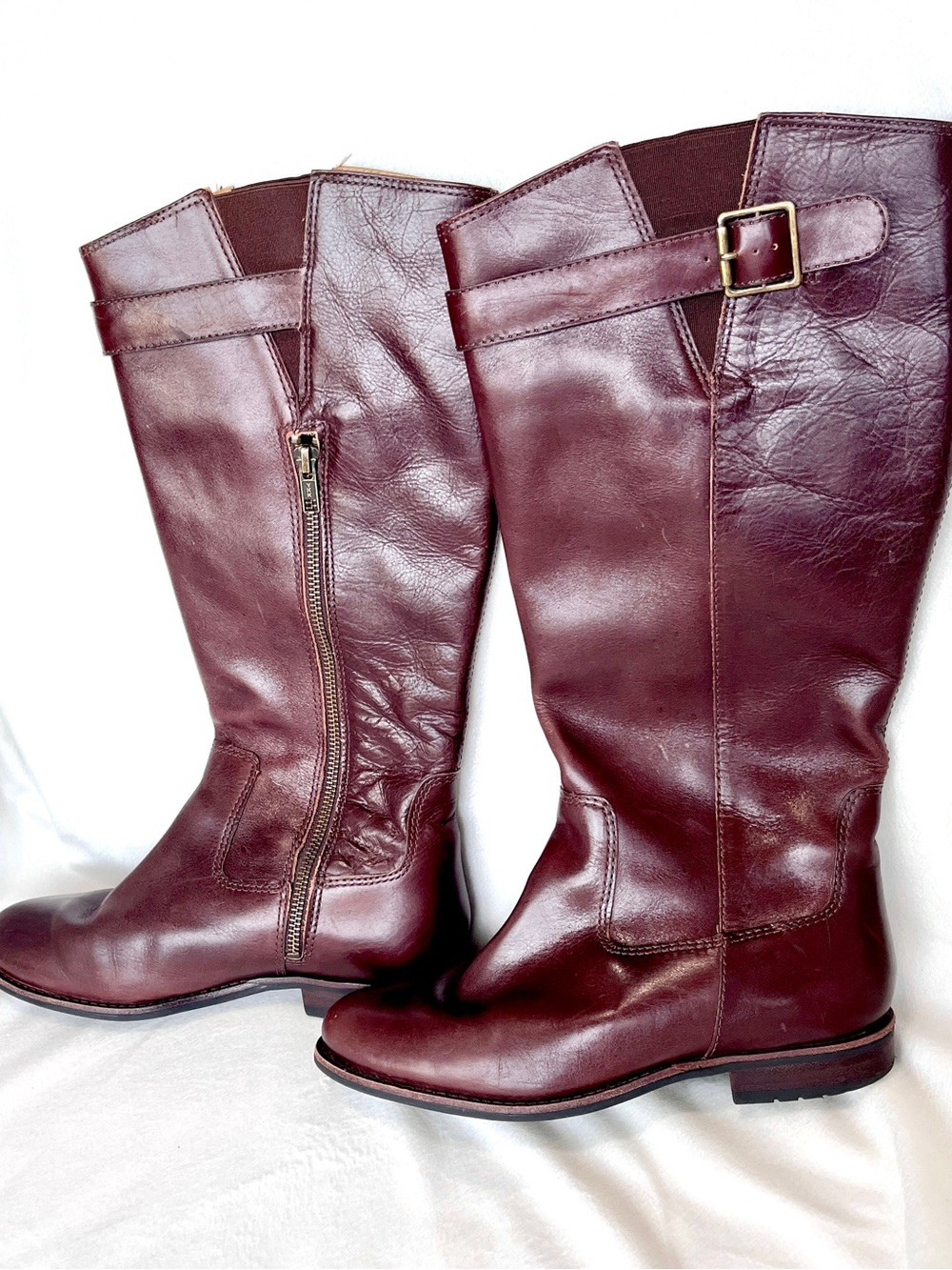 L.L. Bean Westport Leather Tall Riding Boots Burgundy Brown 7W Wide Brazil - Picture 6 of 9